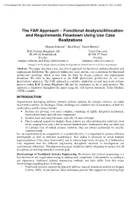 INCOSE: the FAR Approach “Functional Analysis/Allocation and Requirements Flowdown Using Use Case Realizations”