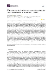 Protein Homeostasis Networks and the Use of Yeast to Guide Interventions in Alzheimer’S Disease