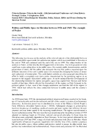 Politics and Public Space in Slovakia Between 1938 and 1945: the Example of Prešov