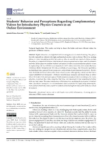 Students' Behavior and Perceptions Regarding Complementary Videos