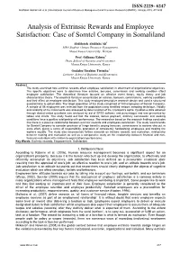 Analysis of Extrinsic Rewards and Employee Satisfaction: Case of Somtel Company in Somaliland
