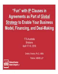“Fun” with IP Clauses in Agreements As Part of Global Strategy to Enable Your Business Model, Financing, and Deal-Making