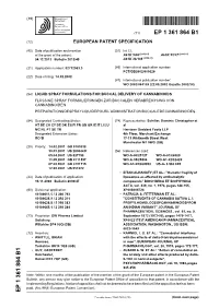 Liquid Spray Formulations for Buccal Delivery of Cannabinoids