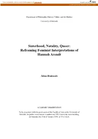Reframing Feminist Interpretations of Hannah Arendt