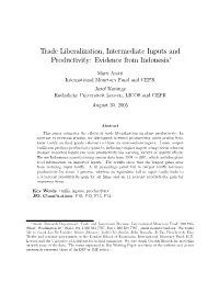 Trade Liberalization, Intermediate Inputs and Productivity: Evidence from Indonesia*