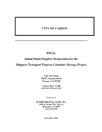 CITY of CARSON FINAL Initial Study/Negative Declaration for The