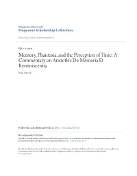 Memory, Phantasia, and the Perception of Time: a Commentary on Aristotle's De Memoria Et Reminiscentia
