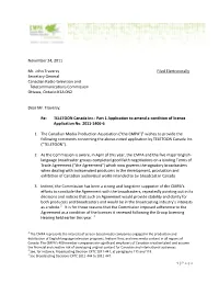 November 24, 2011 Mr. John Traversy Filed Electronically Secretary