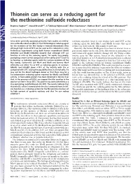 Thionein Can Serve As a Reducing Agent for the Methionine Sulfoxide Reductases