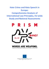 Hate Crime and Hate Speech in Europe: Comprehensive Analysis of International Law Principles, EU-Wide Study and National Assessments