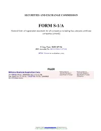 Williams Rowland Acquisition Corp. Form S-1/A