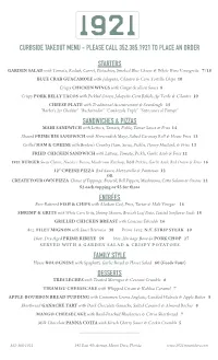 Curbside Takeout Menu - Please Call 352.385.1921 to Place an Order