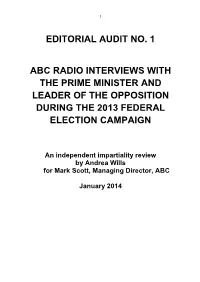 Editorial Audit No.1: ABC Radio Interviews with the Prime Minister