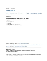 Evaluation of a Tool for Rating Popular Diet Books