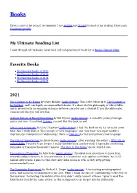 My Ultimate Reading List Favorite Books 2021