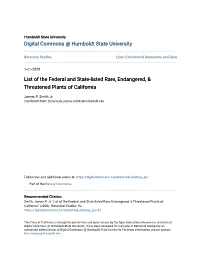 List of the Federal and State-Listed Rare, Endangered, & Threatened
