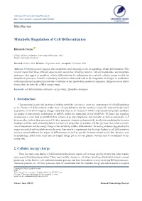 Metabolic Regulation of Cell Differentiation
