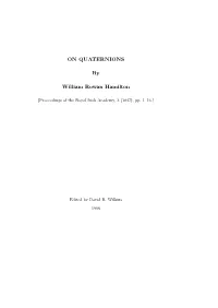 ON QUATERNIONS by William Rowan Hamilton