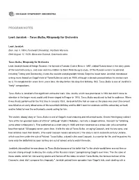 PROGRAM NOTES Leoš Janáček – Taras Bulba, Rhapsody