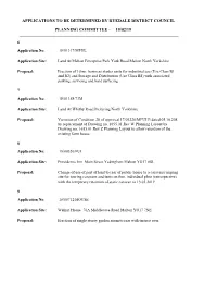 19/02/19 Applications to Be Determined by Ryedale