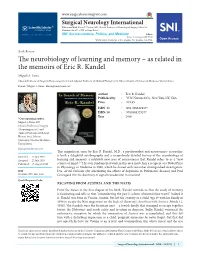 E Neurobiology of Learning and Memory – As Related in the Memoirs of Eric R
