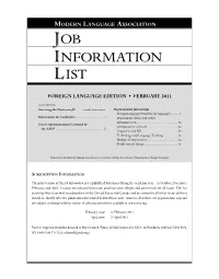 Job Information List Is Published Four Times During the Academic Year—In October, December, February, and April