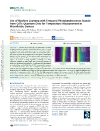 Use of Machine Learning with Temporal Photoluminescence Signals from Cdte Quantum Dots for Temperature Measurement in Microﬂuidic Devices Charles Lewis, James W