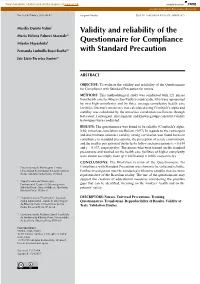 Validity and Reliability of the Questionnaire for Compliance with Standard Precaution for Nurses