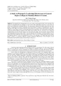 A Study on Principal's Leadership Effectiveness of General Degree