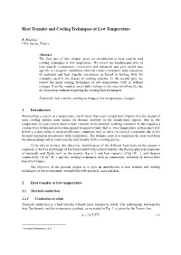 Heat Transfer and Cooling Techniques at Low Temperature