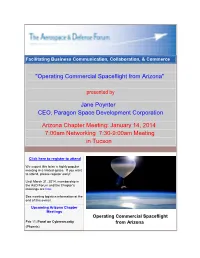 "Operating Commercial Spaceflight from Arizona" Presented by Jane
