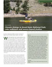 Climate Change in Great Basin National Park: Lake Sediment and Sensor-Based Studies