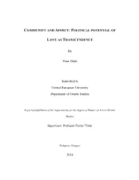 Community and Affect: Political Potential of Love As Transcendence