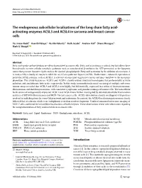 The Endogenous Subcellular Localisations of the Long Chain Fatty Acid-Activating Enzymes ACSL3 and ACSL4 in Sarcoma and Breast C