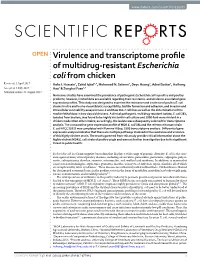 Virulence and Transcriptome Profile of Multidrug-Resistant Escherichia Coli from Chicken Received: 3 April 2017 Hafiz I.Hussain 1, Zahid Iqbal1,4, Mohamed N