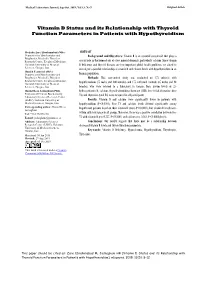 Vitamin D Status and Its Relationship with Thyroid Function Parameters in Patients with Hypothyroidism
