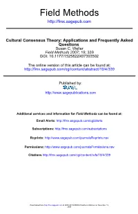Cultural Consensus Theory: Applications and Frequently Asked Questions Susan C
