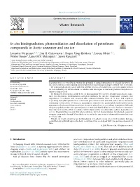 In Situ Biodegradation, Photooxidation and Dissolution of Petroleum Compounds in Arctic Seawater and Sea Ice