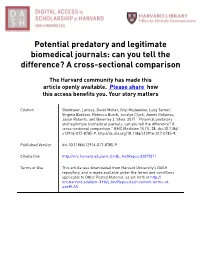 Potential Predatory and Legitimate Biomedical Journals: Can You Tell the Difference? a Cross-Sectional Comparison