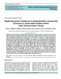 Spatio-Temporal Variations in Phytoplankton Community Structure in Small Water Bodies Within Lake Victoria Basin, Kenya