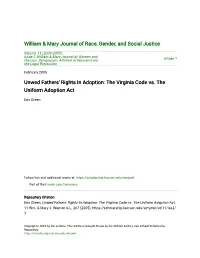 Unwed Fathers' Rights in Adoption: the Virginia Code Vs. the Uniform Adoption Act