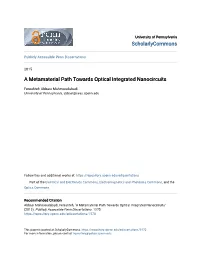 A Metamaterial Path Towards Optical Integrated Nanocircuits