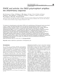 RAGE and Arthritis: the G82S Polymorphism Ampliﬁes the Inﬂammatory Response