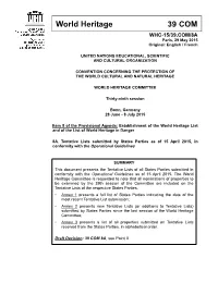 Tentative Lists Submitted by States Parties As of 15 April 2015, in Conformity with the Operational Guidelines