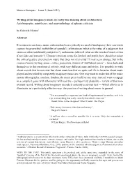 Writing About Imaginary Music (Is Really Like Dancing About Architecture) Autobiography, Mini-Theory, and Mini-Anthology of Uphonic Criticism by Gabriele Marino1