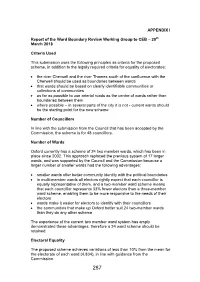 APPENDIX I Report of the Ward Boundary Review Working Group To