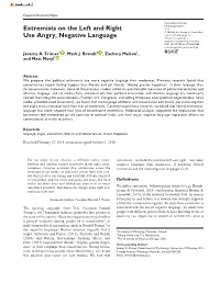 Extremists on the Left and Right Use Angry, Negative Language