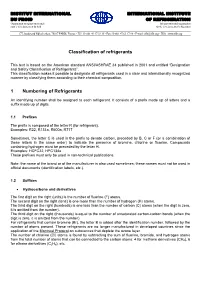 Classification of Refrigerants