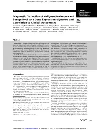 Diagnostic Distinction of Malignant Melanoma and Benign Nevi by a Gene Expression Signature and Correlation to Clinical Outcomes