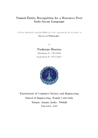 Named Entity Recognition for a Resource Poor Indo-Aryan Language